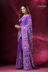 Spanish violet flower pattern kantha silk saree purple floral embroidered saree 3
