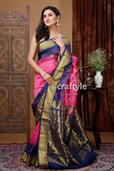 Sper Pink and Blue Kanjivaram Silk Saree - Craftyle