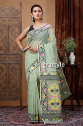 Spring Rain Green Jamdani Saree - Intricate Design - Craftyle