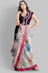 Sri Krishna Painted Hand Batik Mulberry Pure Silk Saree - Batik Silk Saree - Craftyle