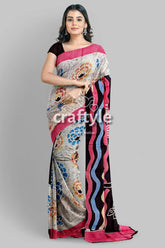 Sri Krishna Painted Hand Batik Mulberry Pure Silk Saree - Batik Silk Saree - Craftyle