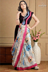 Sri krishna painted hand batik mulberry pure silk saree - 2