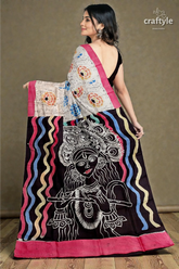 Sri krishna painted hand batik mulberry pure silk saree - 4