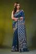 Steel blue hand embroidery traditional motif silk kutch work saree 1