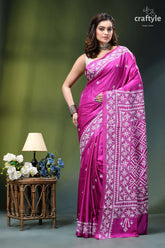Steel pink white gujrati stitched elegant silk saree vibrant magenta silk saree adorned 6