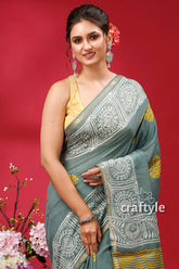 Steel teal modal silk saree - stylish choice for party wear woman gray yellow saree 2