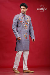 Storm grey multicolor kantha designer cotton panjabi for men 4