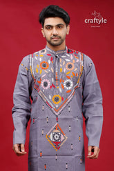 Storm grey multicolor kantha designer cotton panjabi for men 2