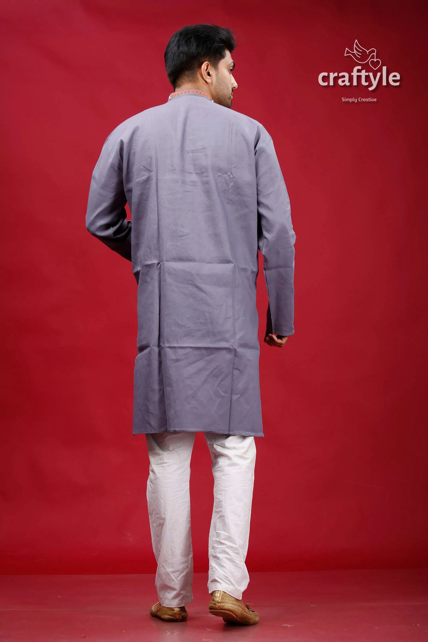 Storm grey multicolor kantha designer cotton panjabi for men 5