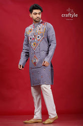 Storm grey multicolor kantha designer cotton panjabi for men 3