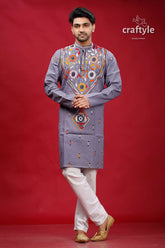 Storm grey multicolor kantha designer cotton panjabi for men 1