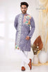 Storm grey white lotus design kantha cotton kurta panjabi for men man lavender-colored intricate colorful 1