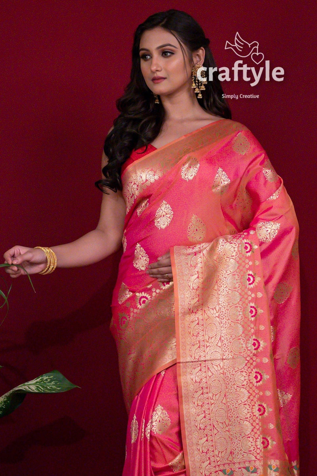 Strawberry Pink Dual Tone Blended Katan Silk Saree - Craftyle