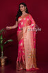 Strawberry pink dual tone blended katan silk saree pink silk saree gold border 1