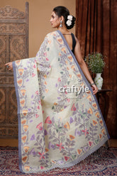 Stunning Chrome White Bengal Jamdani Cotton Saree - Craftyle