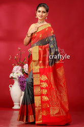 Stunning deep slate gray and red kanjivaram silk saree - perfect for all occasions woman red gray saree 3