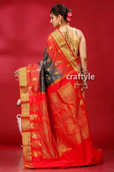Stunning deep slate gray and red kanjivaram silk saree - perfect for all occasions red gray saree gold accents 4