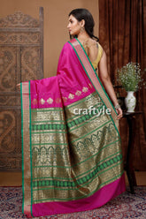 Stunning magenta zari border bomkai soft silk saree pink green silk saree 5