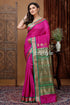 Stunning magenta zari border bomkai soft silk saree pink saree green gold border 1