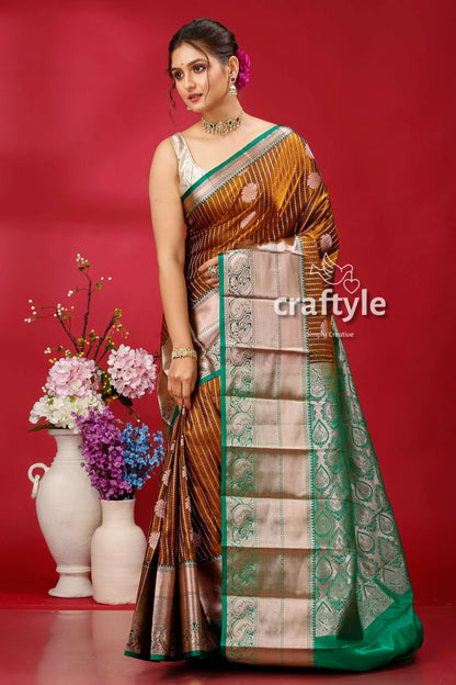 Stunning walnut brown kosha silk saree - luxurious indian wedding attire woman brown green saree 3