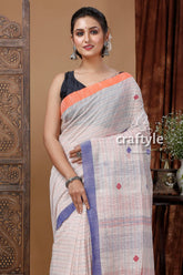 Stylish paris white handloom cotton saree with delicate stitching woman checkered saree 2