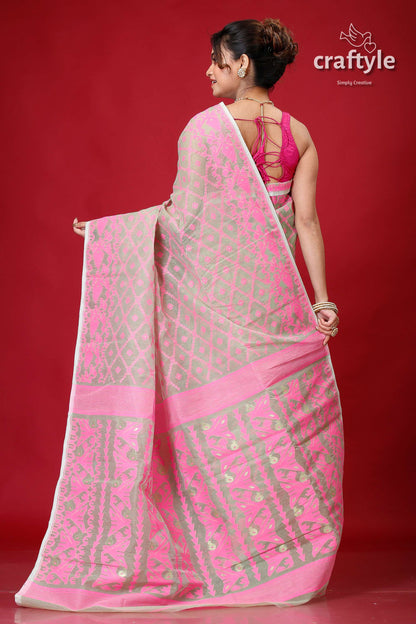 Summer Green Handloom Jamdani Sari-Craftyle