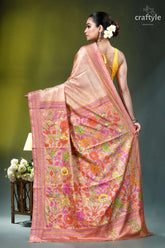 Summer melon floral hand kantha embroidery batik silk saree peach-colored silk saree intricate floral 5