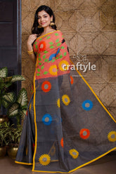 Sunflower Design Resham Check Saree-Craftyle