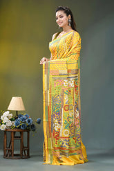 Sunflower yellow floral design silk kantha saree vibrant yellow saree intricate floral 3