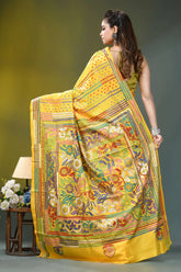 Sunflower yellow floral design silk kantha saree vibrant yellow banarasi silk saree 5
