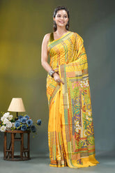 Sunflower yellow floral design silk kantha saree vibrant yellow saree intricate floral 6
