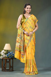 Sunflower yellow floral design silk kantha saree vibrant yellow saree intricate floral 4