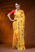 Sunflower yellow silk kantha stitch saree with swan lotus nature motif 1