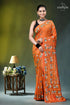 Sunrise orange botanical motif multithread silk kantha saree orange sari floral embroidery silver 1
