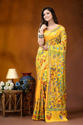 Sunshine yellow bird design handcrafted silk kantha stitch saree vibrant yellow saree adorned intricate 6