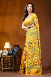 Sunshine yellow bird design handcrafted silk kantha stitch saree vibrant yellow saree adorned intricate 3