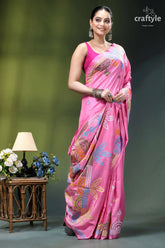 Super pink multi-thread silk gujrati stitch saree - elegant ethnic wear vibrant pink silk saree intricate 4