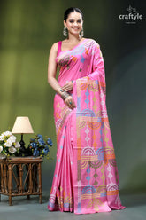 Super pink multi-thread silk gujrati stitch saree - elegant ethnic wear vibrant pink saree intricate multicolored 1