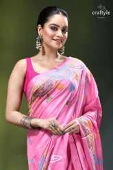 Super pink multi-thread silk gujrati stitch saree - elegant ethnic wear pink saree intricate embroidered patterns 2