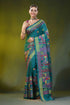 Surfie green hand embroidery silk kantha saree in boat motif design 1