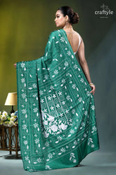 Surfie green white thread floral exquisite silk kantha saree emerald green saree intricate white 4