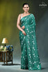 Surfie green white thread floral exquisite silk kantha saree emerald green saree intricate white 1