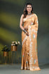 Swan motif hand embroidered silk kantha work saree design in beige 1