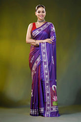 Swan motif royal purple kantha embroidery silk saree handcrafted 1