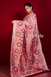 Sweet Pink Handmade Batik Mulberry Pure Silk Saree - Craftyle