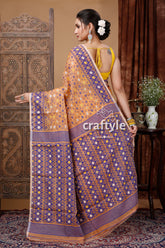 Tacao orange and Blue Elegant Jamdani Saree for Women - Craftyle