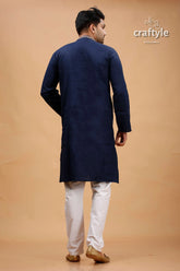 Tangaroa Blue Beige Warli Work Kantha Cotton Panjabi for Men - Craftyle