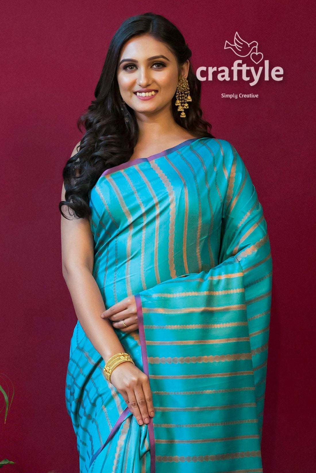 Teal Blue Paithani Soft Silk Saree for Women - Craftyle