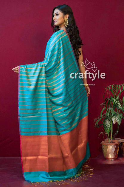 Teal Blue Paithani Soft Silk Saree for Women - Craftyle