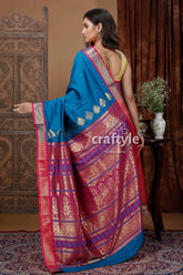 Teal Blue Silk Bomkai Saree with Zari Border - Elegant Indian Ethnic Wear - Craftyle